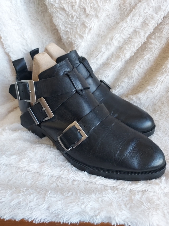 Zara Shoes - Zara Black Leather Buckle Ankle Boots Size 39 / U.S. 8.5-9 Punk Grunge Moto Edgy